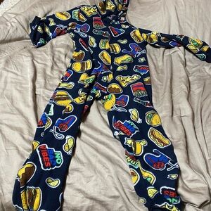 Vibrant Food Print Kids one piece zipper  Pajama with hood